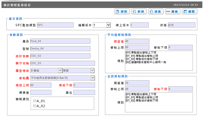 Configure SPC monitoring standards to match factory requirements