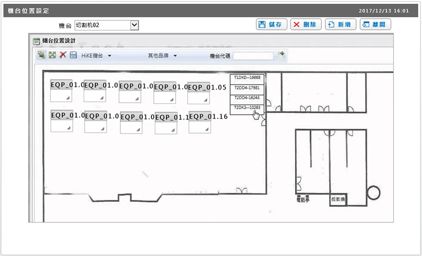 Production resources displayed according to actual factory layout